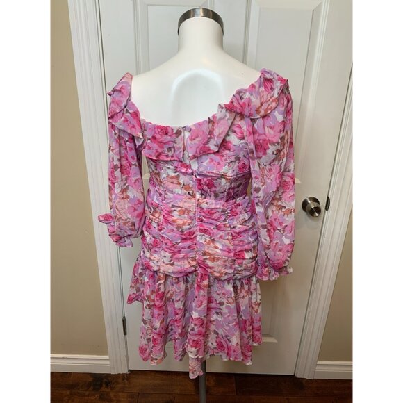 For Love & Lemons Pink Floral Kaycee Mini Dress $340, Size Medium - Picture 4 of 5